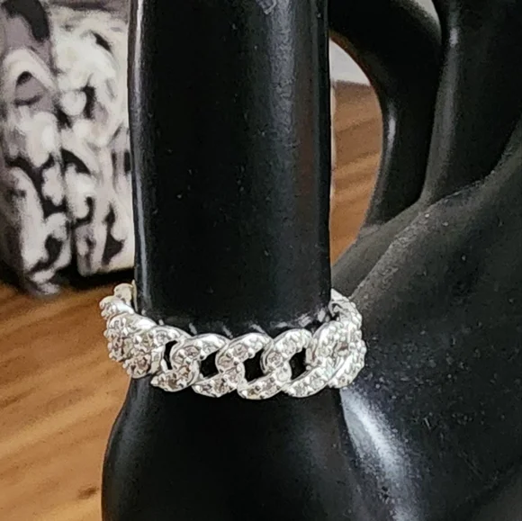 Pandora Pavé Cuban Chain Ring Size 56 US 7.5 - Picture 1 of 9